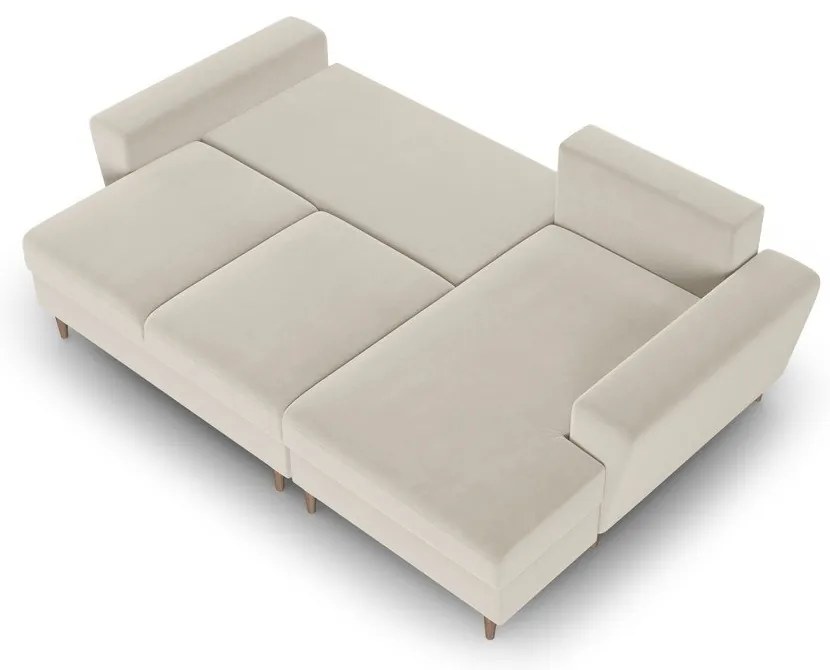 Divano angolare beige allungabile e con contenitore (con penisola a destra/con chaise lounge) con rivestimento in velluto Kyoto – Cosmopolitan Design