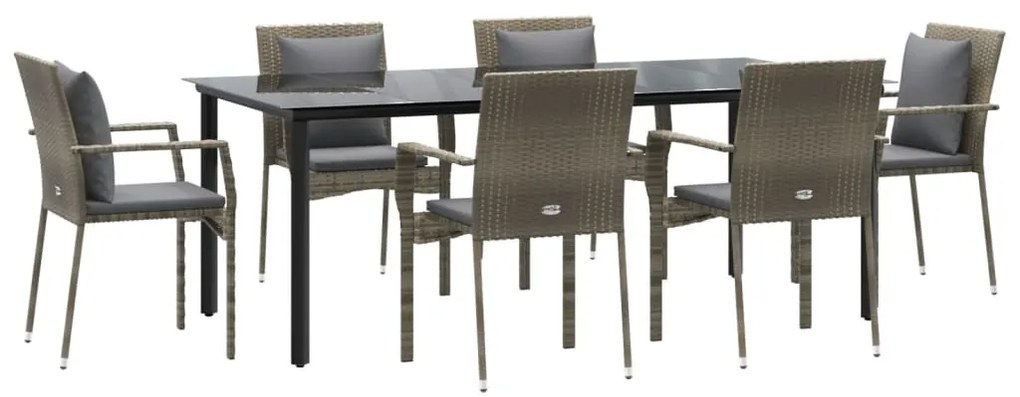 Set da pranzo giardino 7pz nero e grigio con cuscini polyrattan