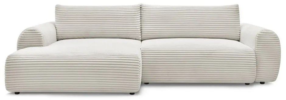 Divano angolare color crema allungabile (con penisola a sinistra) con rivestimento in velluto a coste Lucien – Bobochic Paris