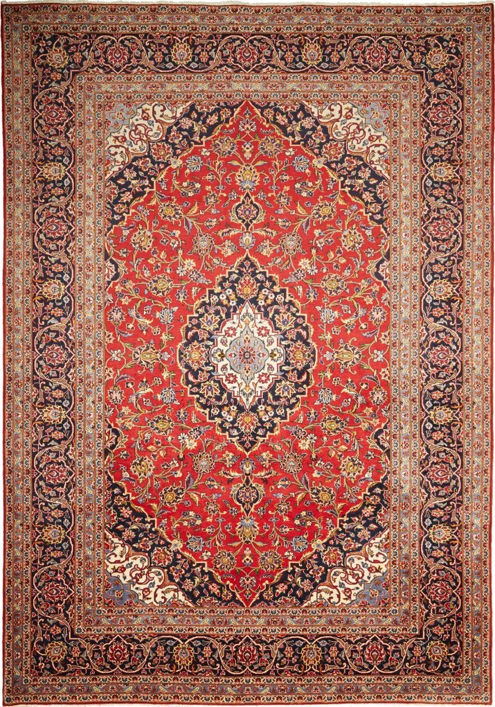 Kashan Tappeto 350x240 Blu (Iran) Annodato A Mano