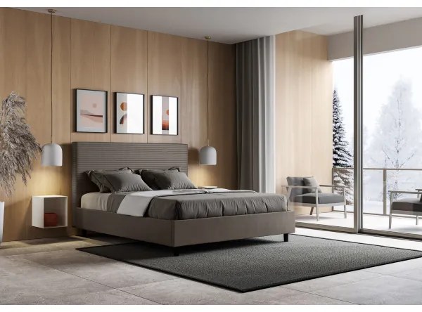 Letto matrimoniale contenitore imbottito 160x200 similpelle cappuccino Focus