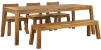 Set da pranzo da giardino 5 pezzi in legno massello di acacia tavolo rettangolare panca 3 sedie stile rustico design moderno