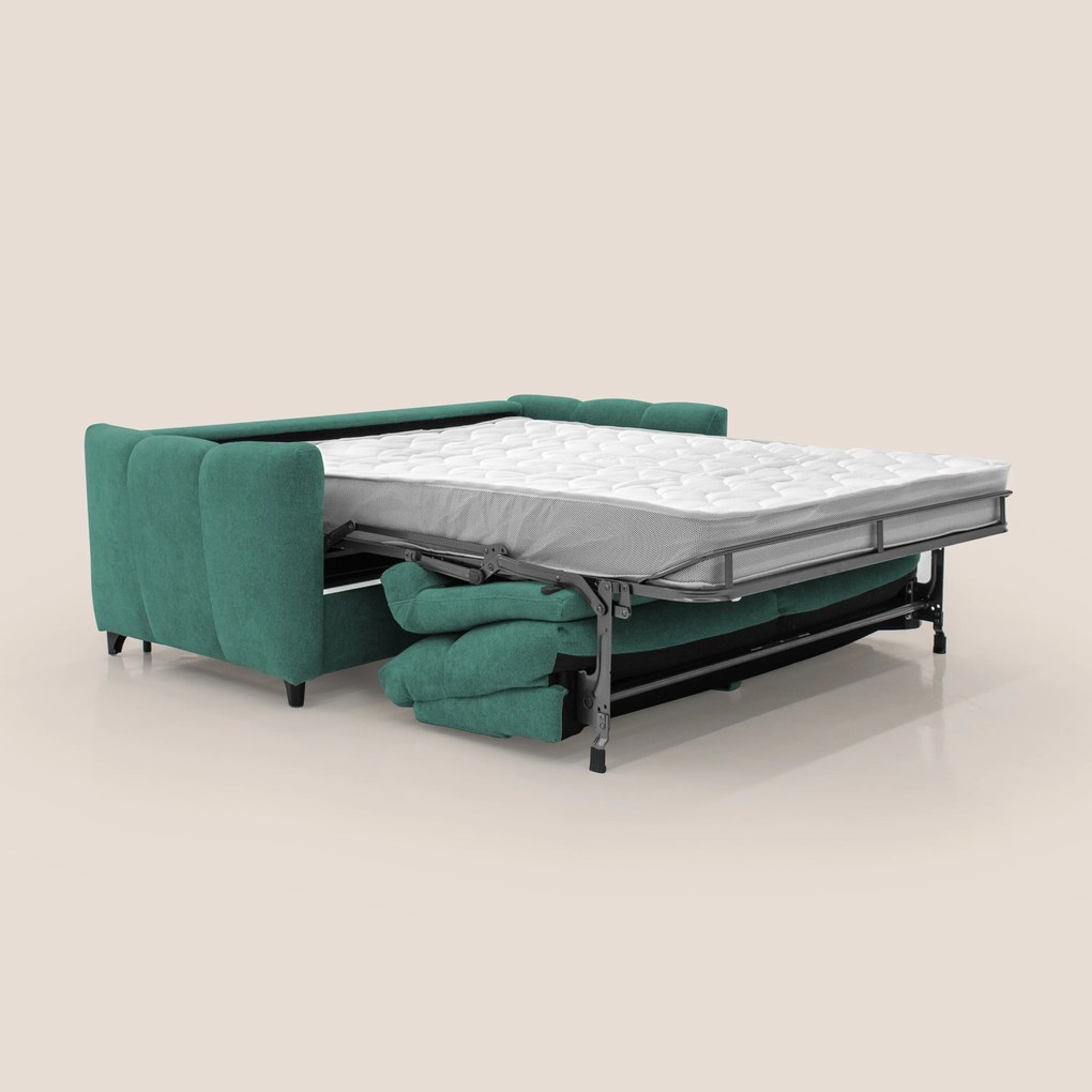 Peonia divano letto scandinavo con materasso H18 cm e morbido e alto schienale in tessuto Bouclé impermeabile T07 verde