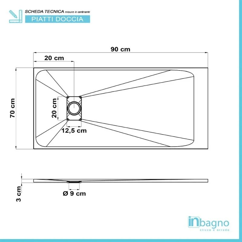 Piatto doccia 70x90 in resina grigio effetto pietra serie Agorà