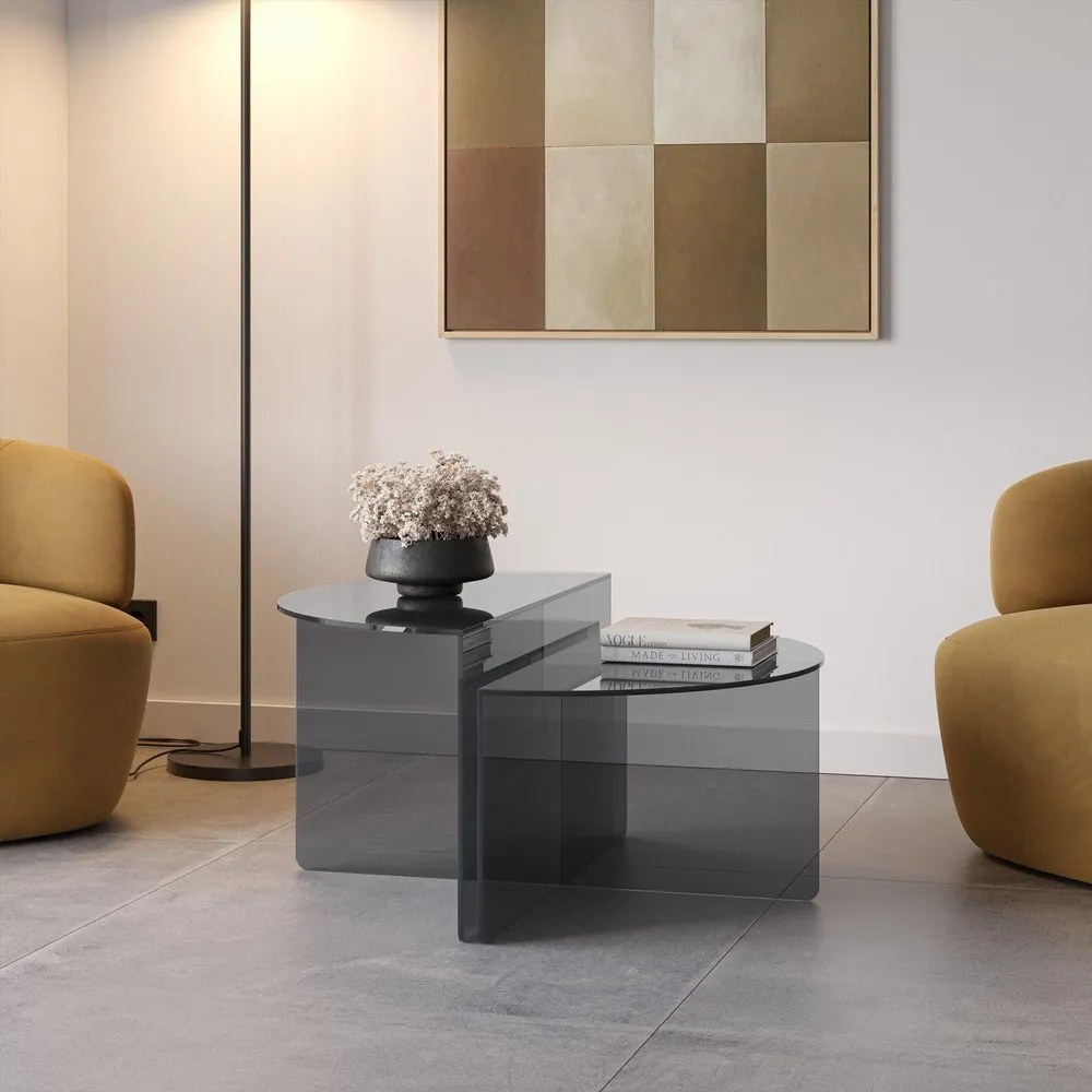 Set di tavolini da salotto rotondi grigi in vetro 2 pz ø 80 cm Velta – MOME