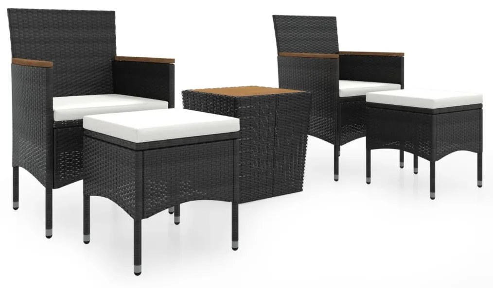 Set bistrot per giardino 5 pz polyrattan e massello acacia nero