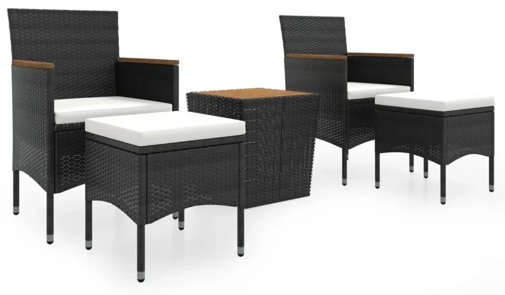 Set bistrot per giardino 5 pz polyrattan e massello acacia nero