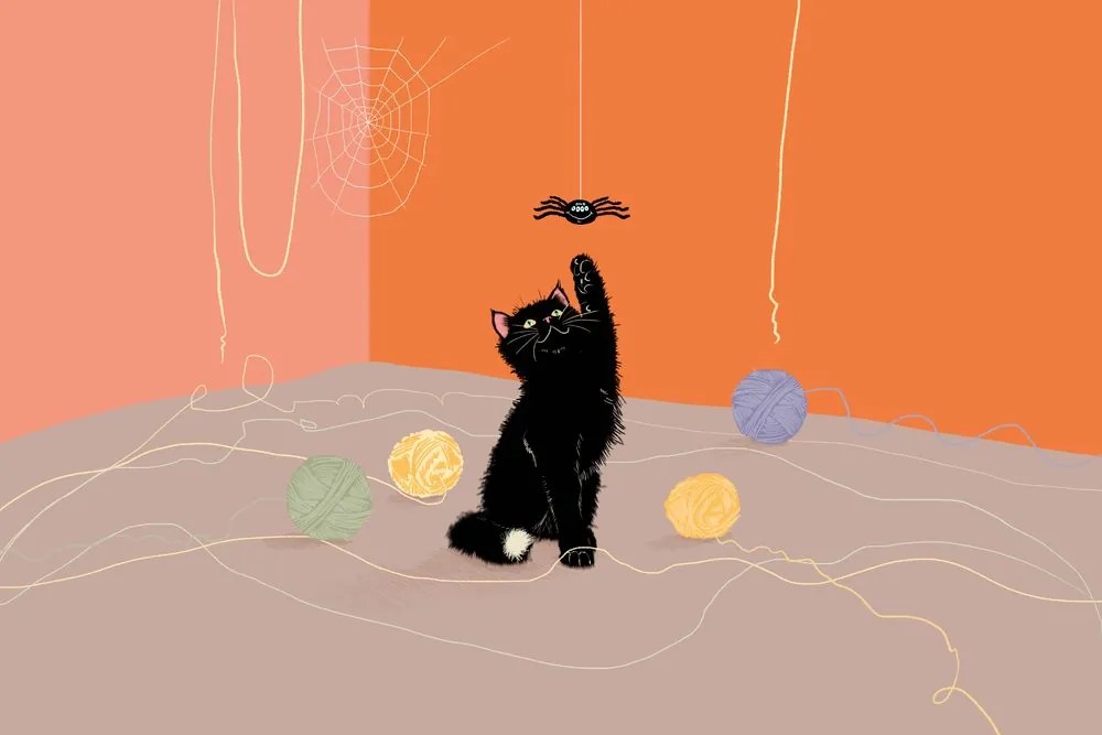 Carta da parati autoadesiva – Gatto giocoso con giunti