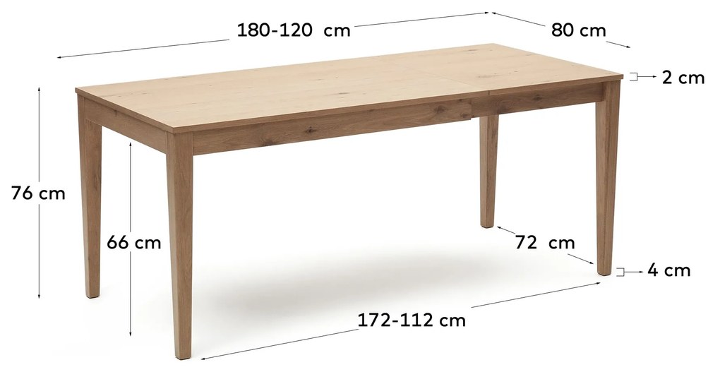 Kave Home - Tavolo allungabile Yain impiallacciato e legno massello di rovere 120 (180) x 80 cm