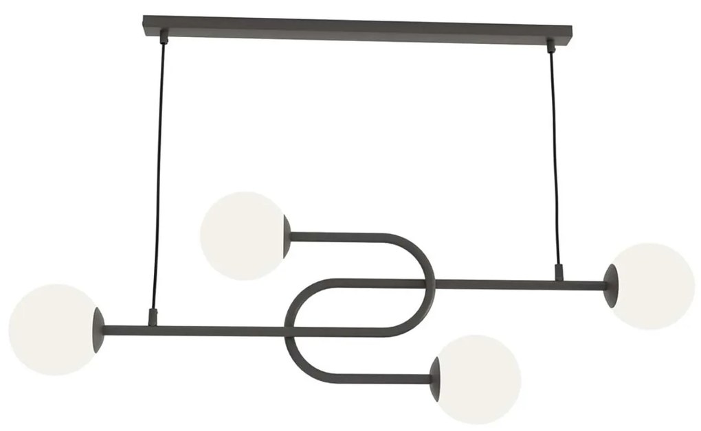 Lampadario 4 Luci Kine In Acciaio Nero E Sfere In Vetro Opale