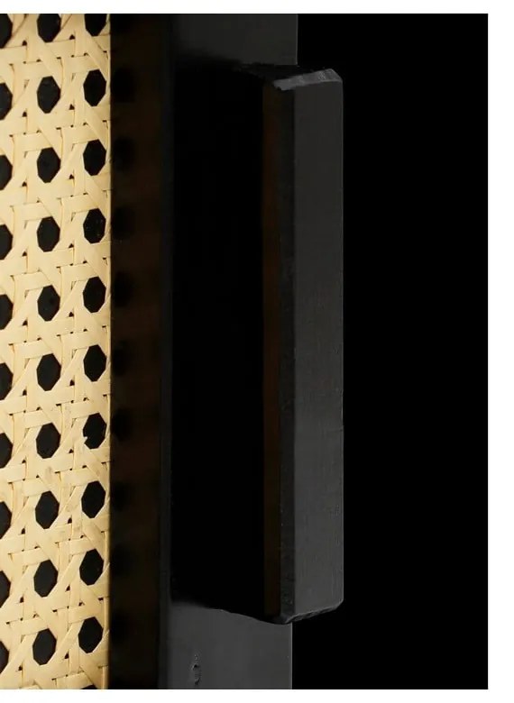 Cassettiera in legno di pino nero con ante in rattan , larghezza 90 cm Jolene - Støraa