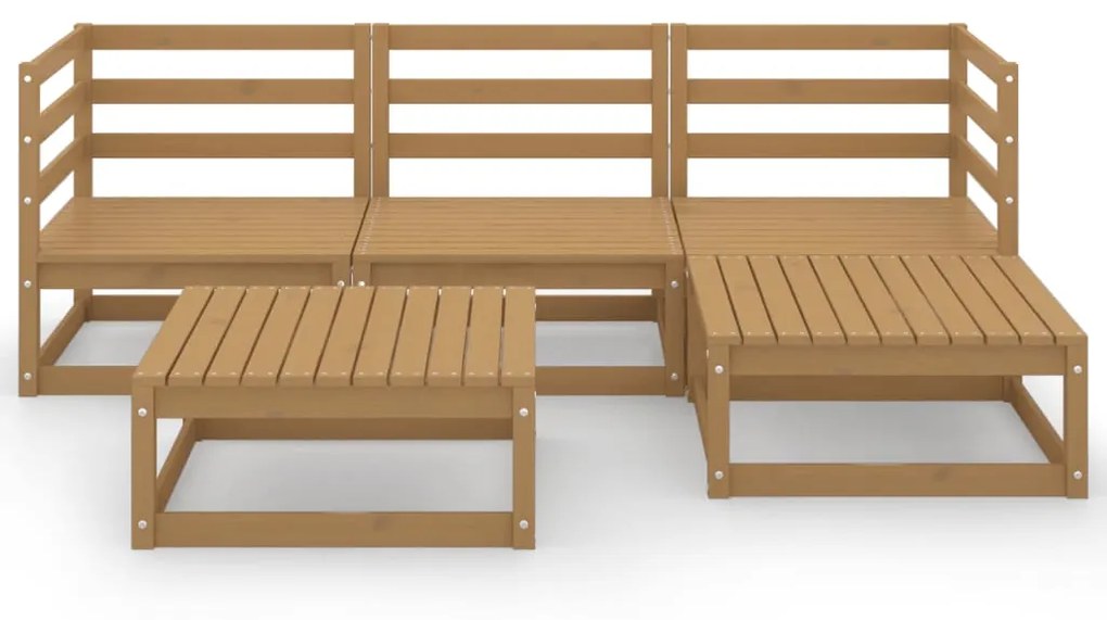 Set Divani da Giardino 5 pz Miele in Legno Massello di Pino