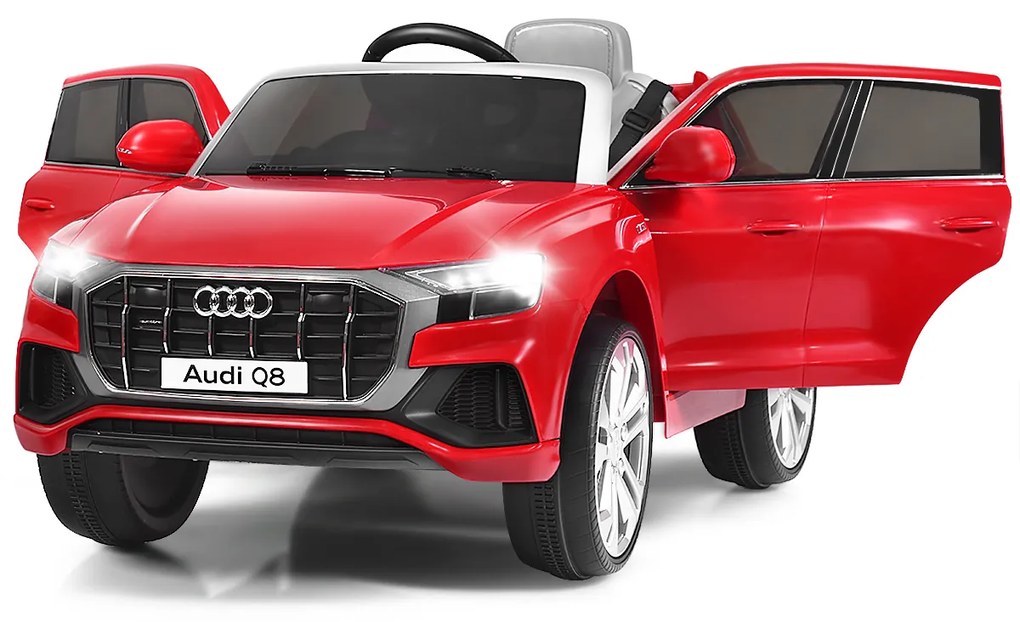 Costway Macchina cavalcabile per bambini con telecomando e luci LED, Audi Q8 con batteria 12 V e 2 motori Rosso