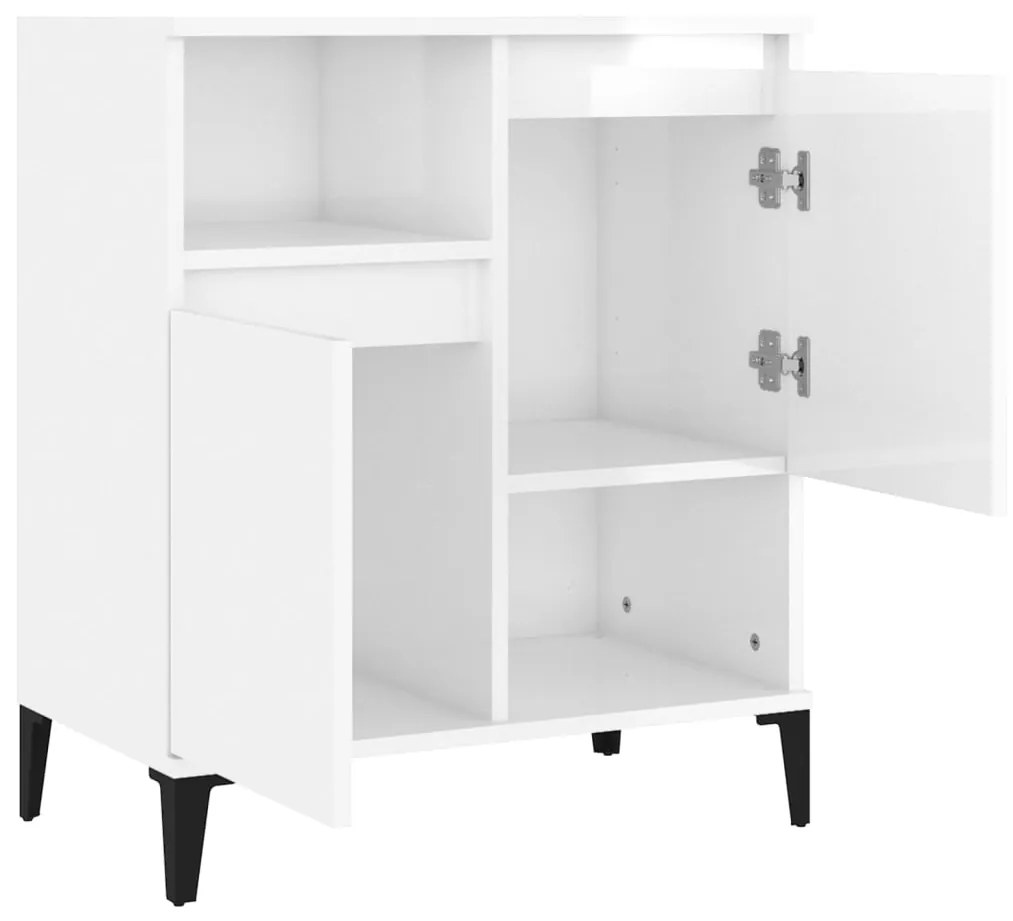 Credenza Bianco Lucido 60x35x70 cm in Legno Multistrato