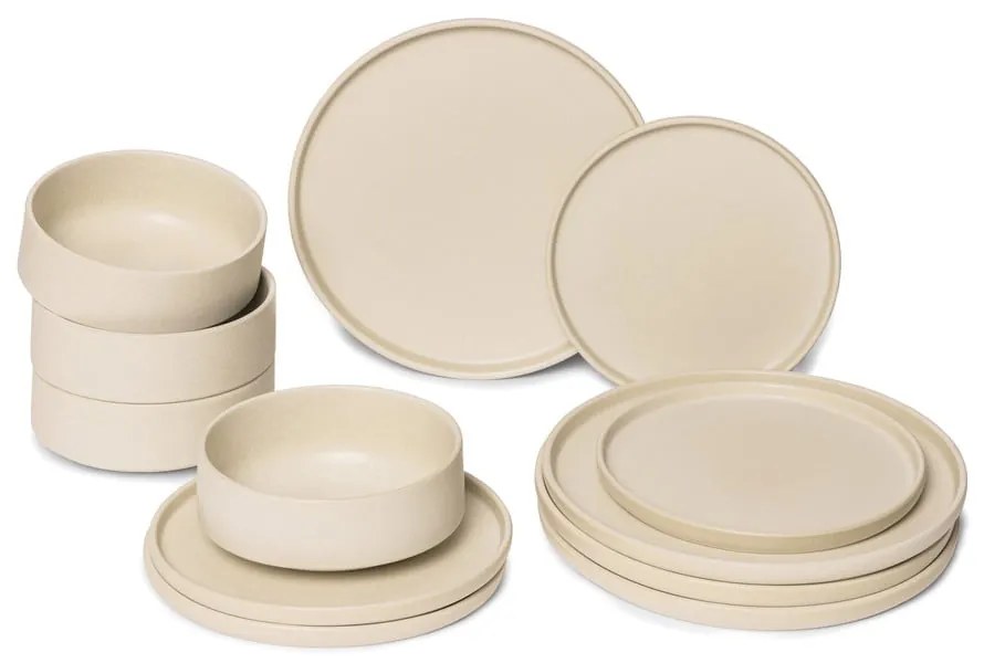 Set di piatti color crema in gres 12 pz Malia - Bonami Selection