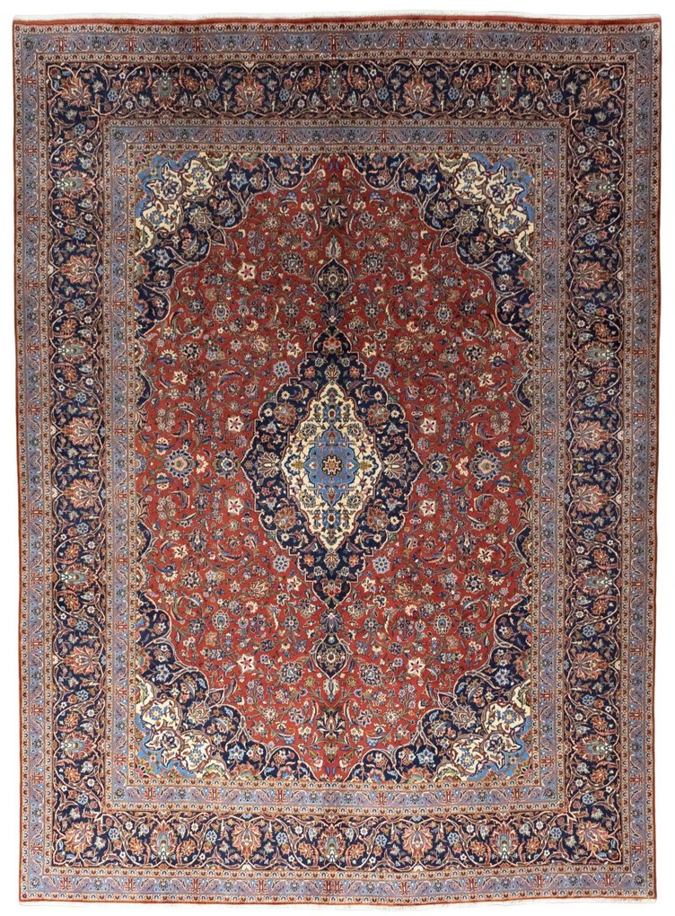 Kashan Tappeto 400x290 Rosso (Iran) Annodato A Mano