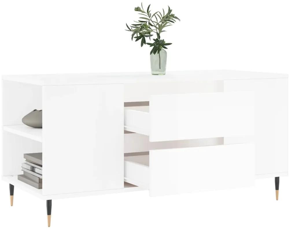 Tavolino salotto bianco lucido 102x44,5x50 cm legno multistrato