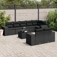 Set Divani da Giardino 9 pz con Cuscini Nero in Polyrattan 3255162