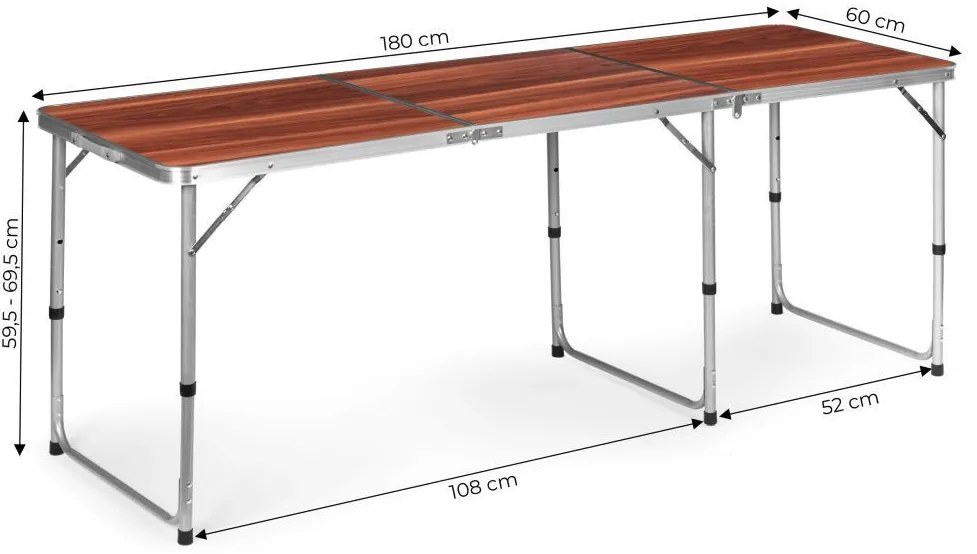 Tavolo pieghevole per catering 180 x 60 cm con imitazione del legno in 3 parti