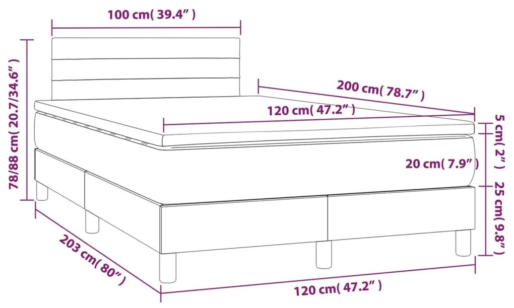 Giroletto a Molle con Materasso Nero 120x200 cm in Velluto