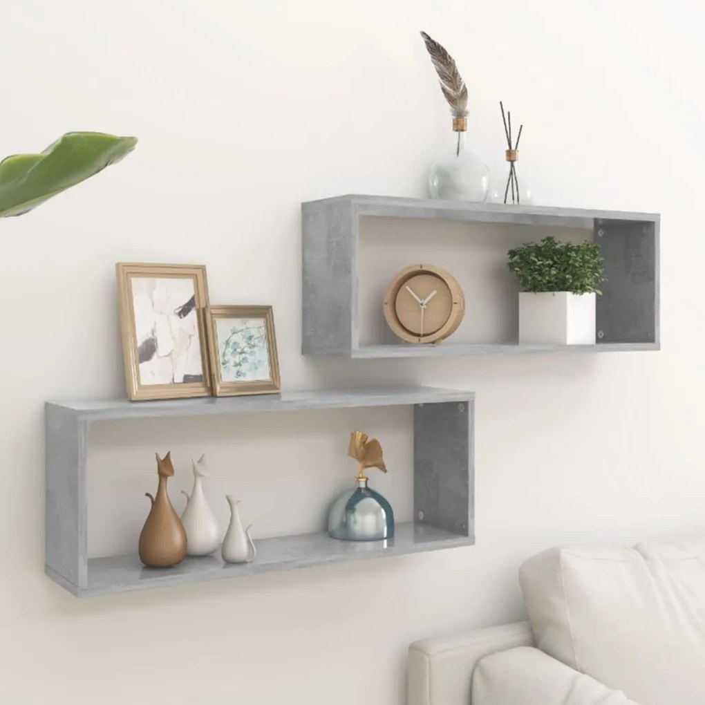 Mensole Parete A Cubo 2pz Grigio Cemento 60x15x23cm Multistrato /