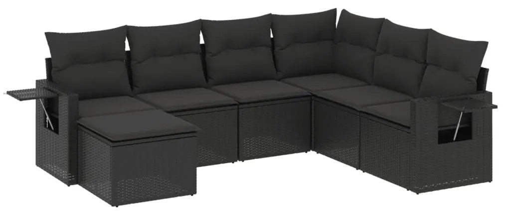 Set Divani da Giardino con Cuscini 7pz Nero Polyrattan