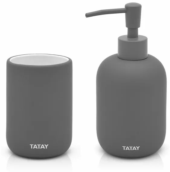 Portaspazzolino da appoggio grigio scuro in ceramica soft touch
