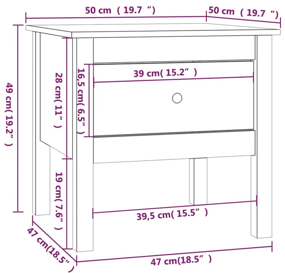 Tavolino Grigio 50x50x49 cm Legno Massello di Pino