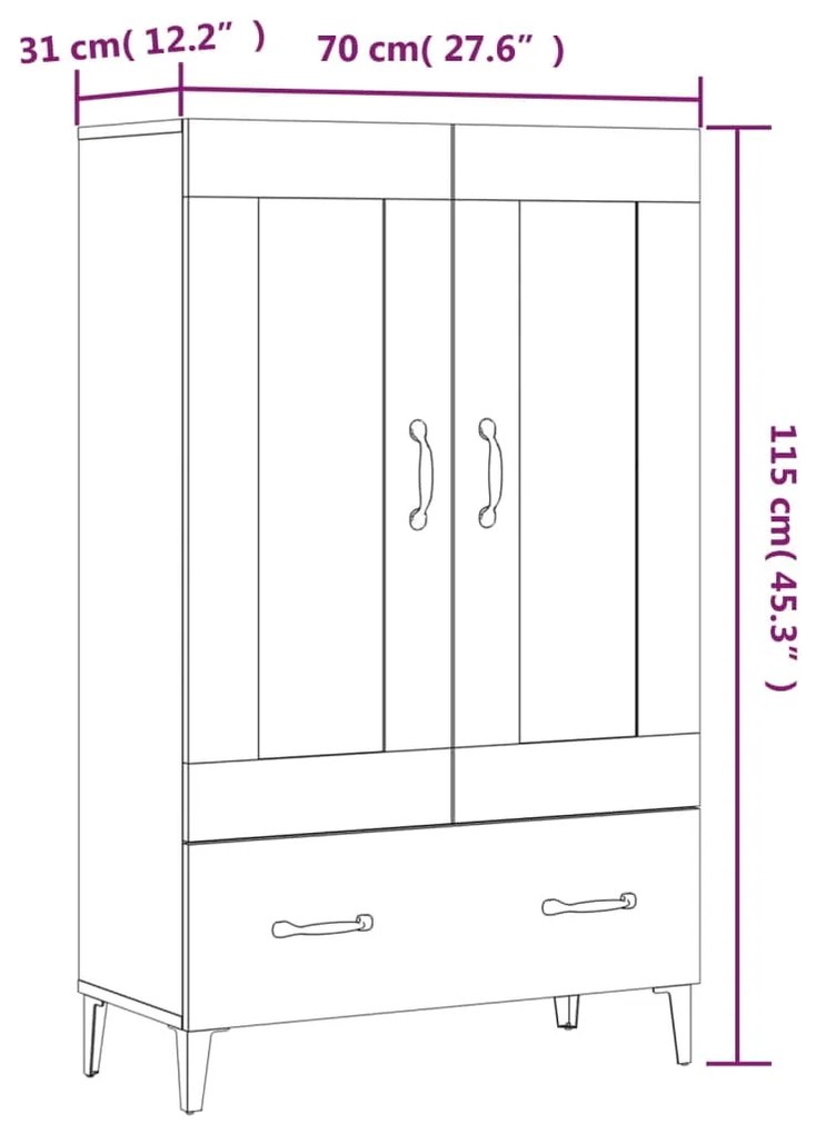 Credenza Grigio Cemento 70x31x115 cm in Legno Multistrato