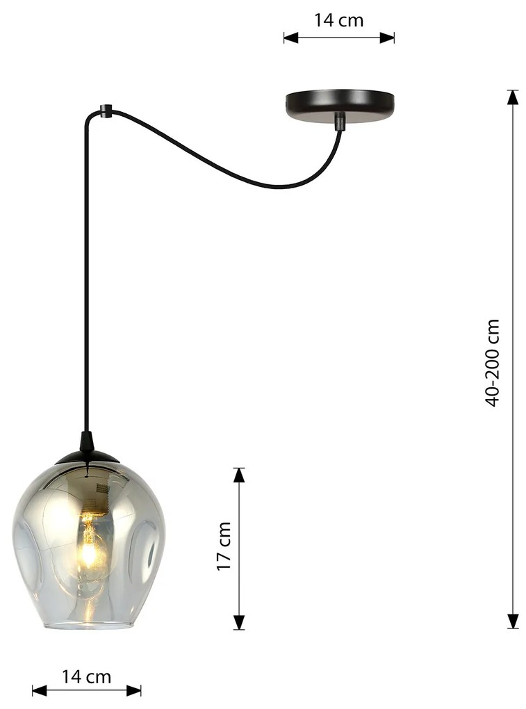Sospensione 1 Luce Parsifal In Acciaio Nero E Vetro Fumè Con Cavi Lunghi