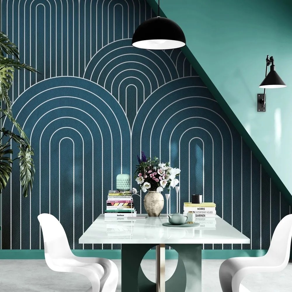 Carta da parati – Motivo arcobaleno blu Mid-Century
