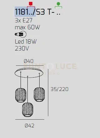 Sospensione cromo 3 luci tonda vetri ambra 1181cr-s3 t-am