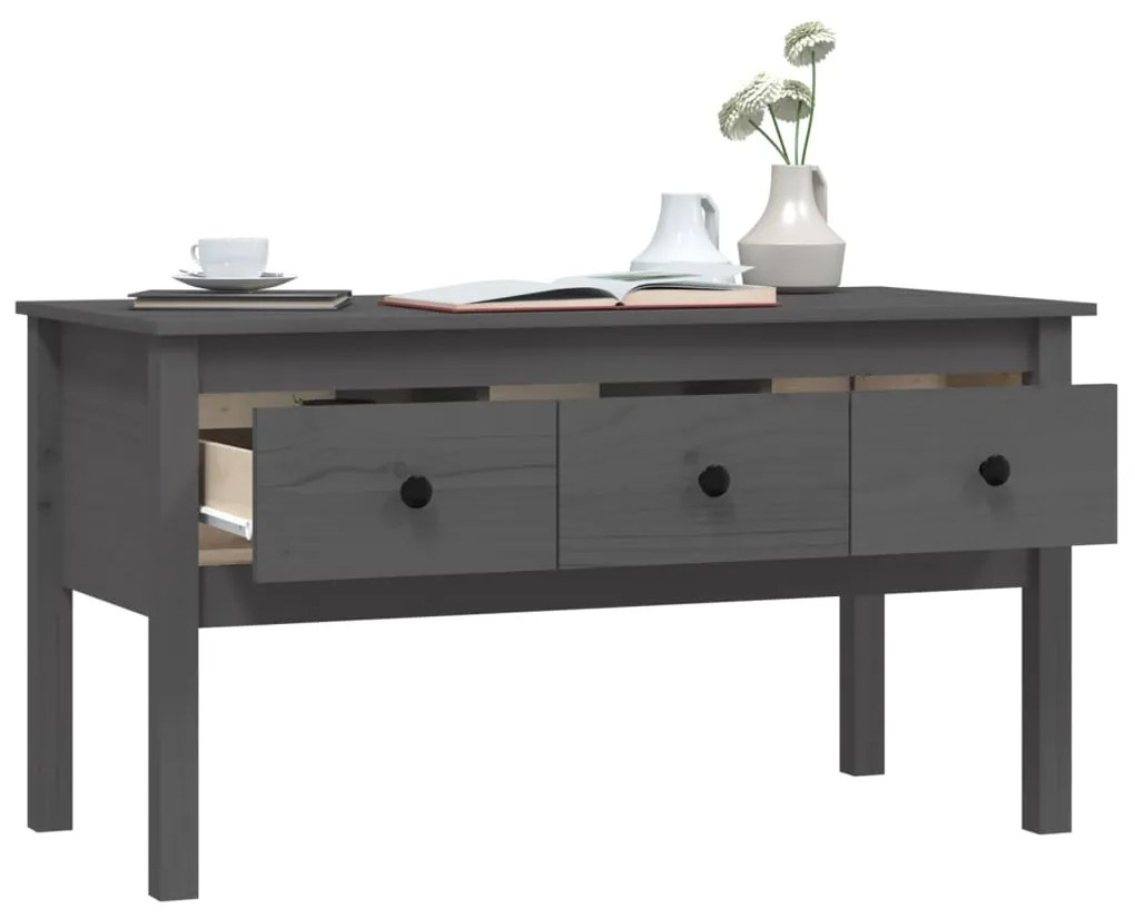 Tavolino da salotto grigio 102x49x55 cm legno massello di pino