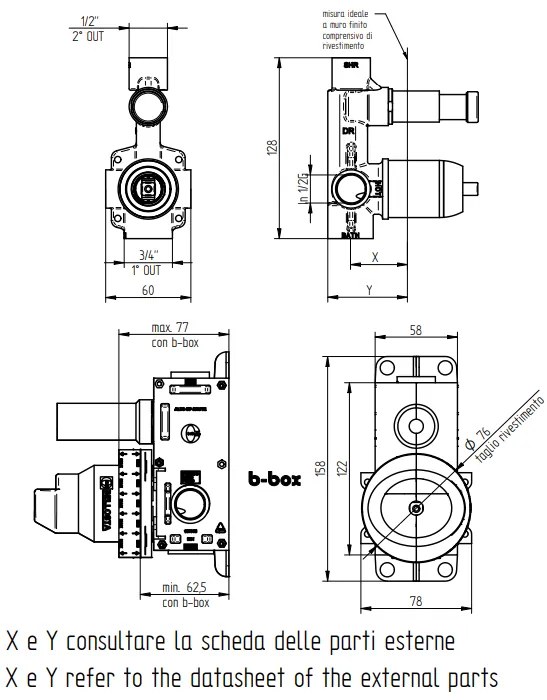 Parte Incasso Con Deviatore 2 uscite 104002 Bellosta