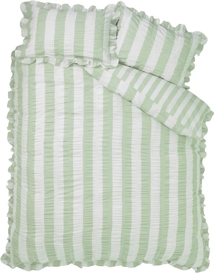 Set copripiumino e federa verde per letto singolo 135x200 cm Seersucker Frill Stripe – Catherine Lansfield