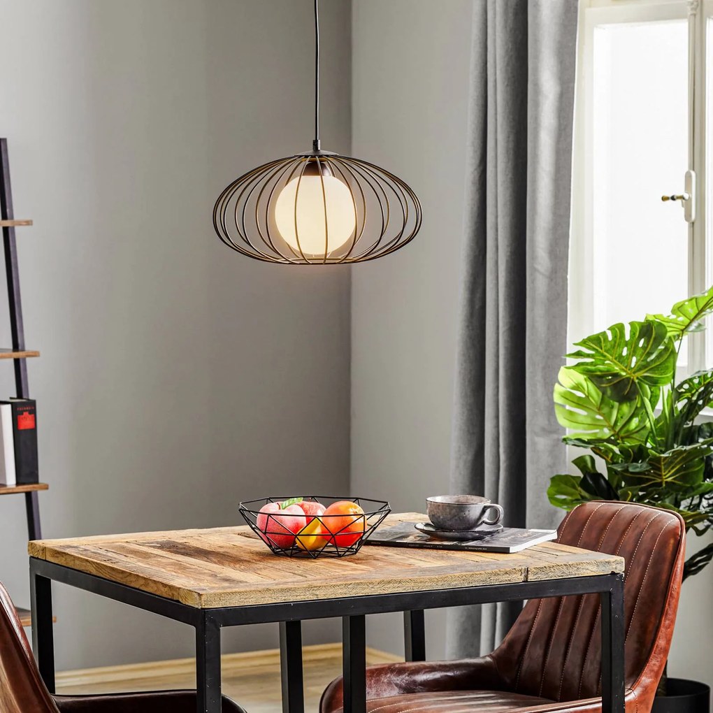 Eko-Light Lampada a sospensione Kronos con paralume a gabbia nero