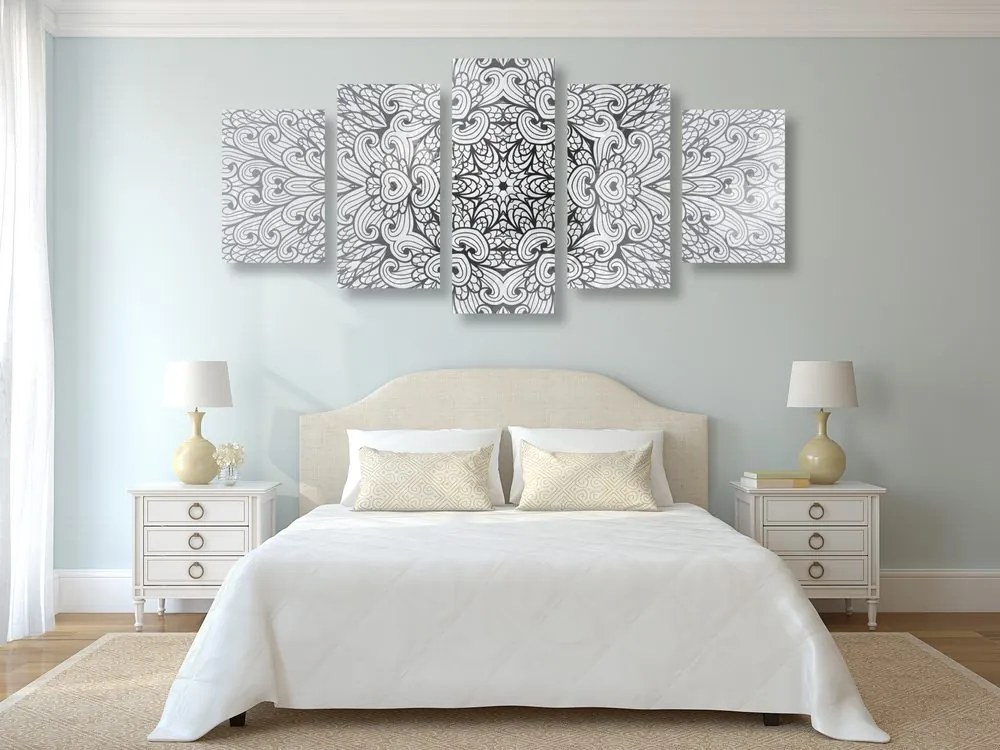 Quadri 5 pezzi – Mandala etnica in bianco e nero
