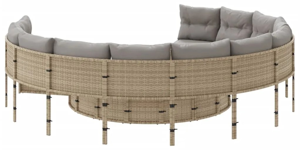 Divano da giardino con cuscini circolare beige in polyrattan