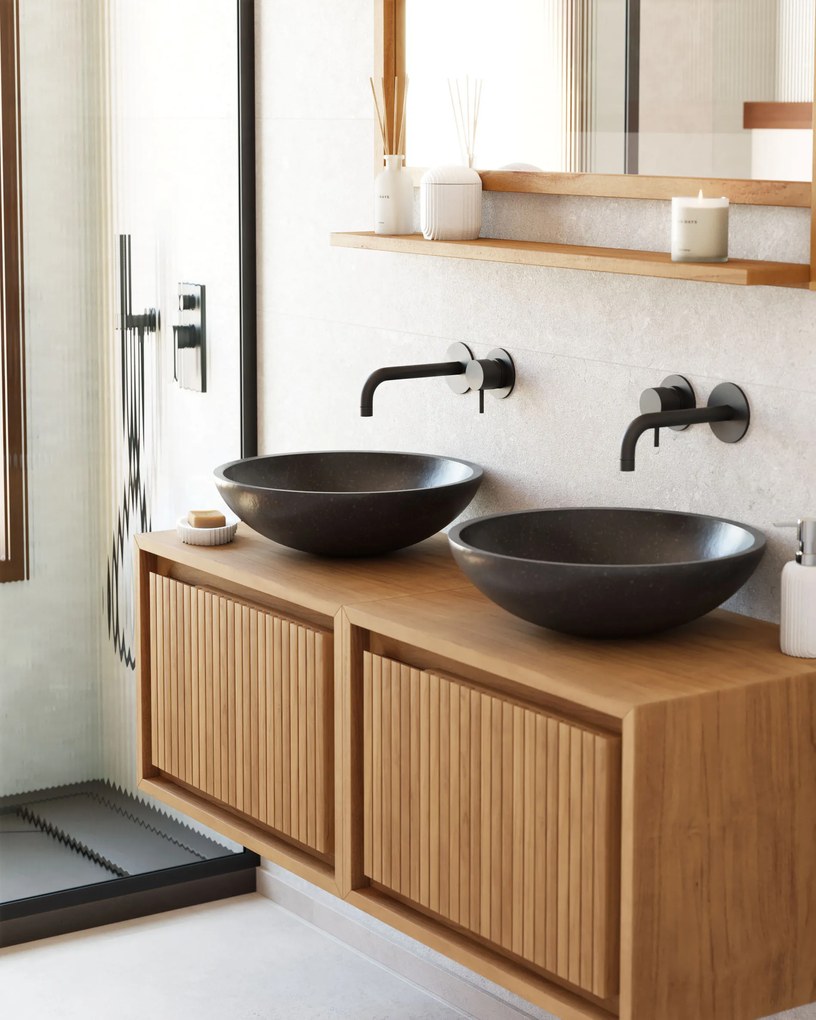 Kave Home - Lavabo da appoggio Delina in terrazzo nero Ã˜ 40 cm