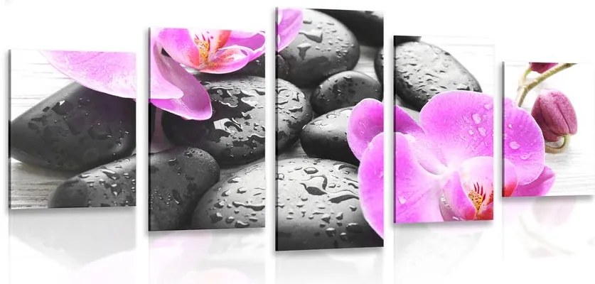 Quadri 5 pezzi – Bellissima armonia di pietre e orchidea