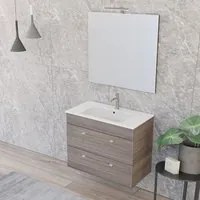 Mobile bagno sospeso 80 cm Smart olmo con lavabo e specchio