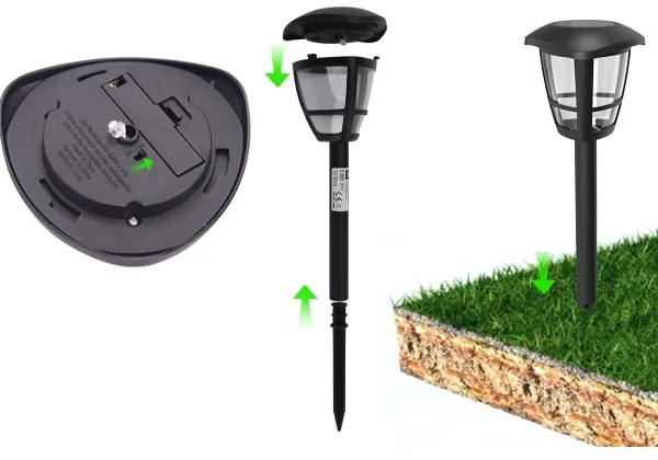 Aigostar - Confezione da 12 lampade solari a LED 0,06 W / 2 V, 33,8 cm, 6500K, IP44, nero