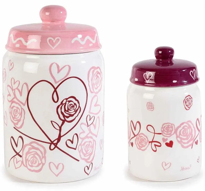 Set 2 Barattoli da Cucina in Ceramica Decorata - "Rose &amp; Cuori"