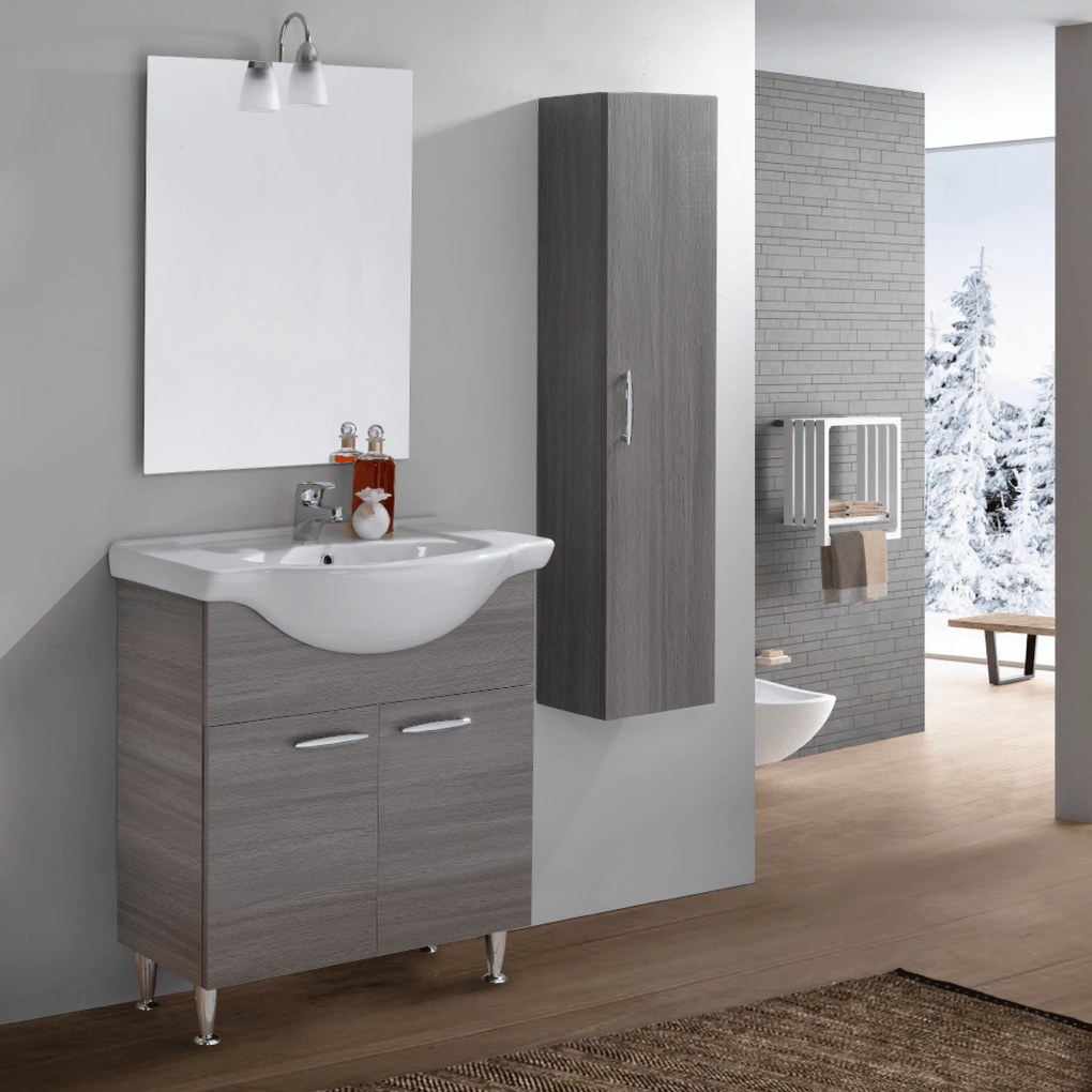 Mobile Bagno a Terra 70 Cm Due Ante Specchio Con Illuminazione Led Esseci Arredo Bagno "Antonella"