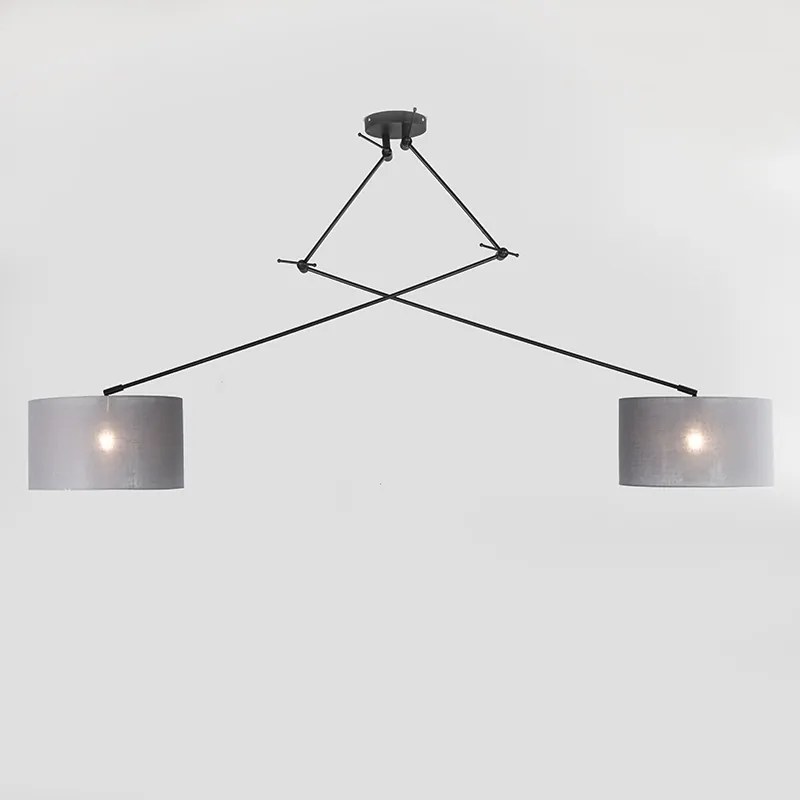 Lampada a sospensione nera con paralume 35 cm grigio regolabile 2 luci - Blitz