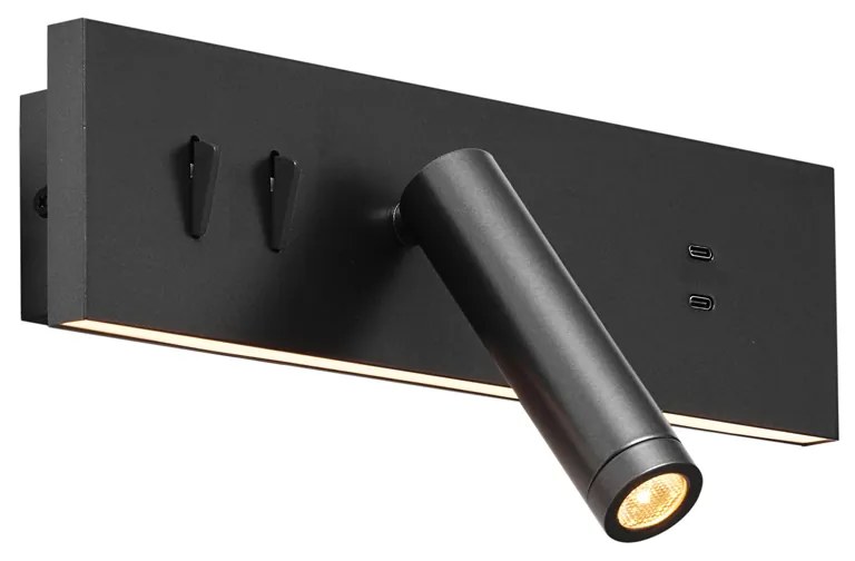 Lampada da parete nera regolabile con USB-C incl. LED - Modric