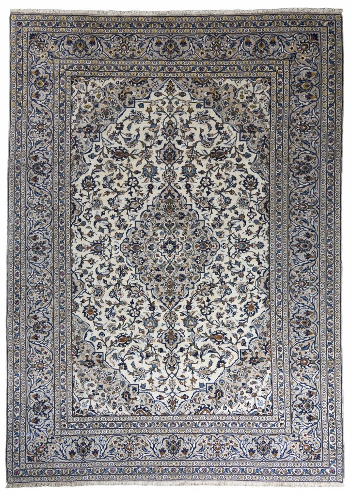 Kashan Tappeto 240x340 Beige (Iran) Annodato A Mano