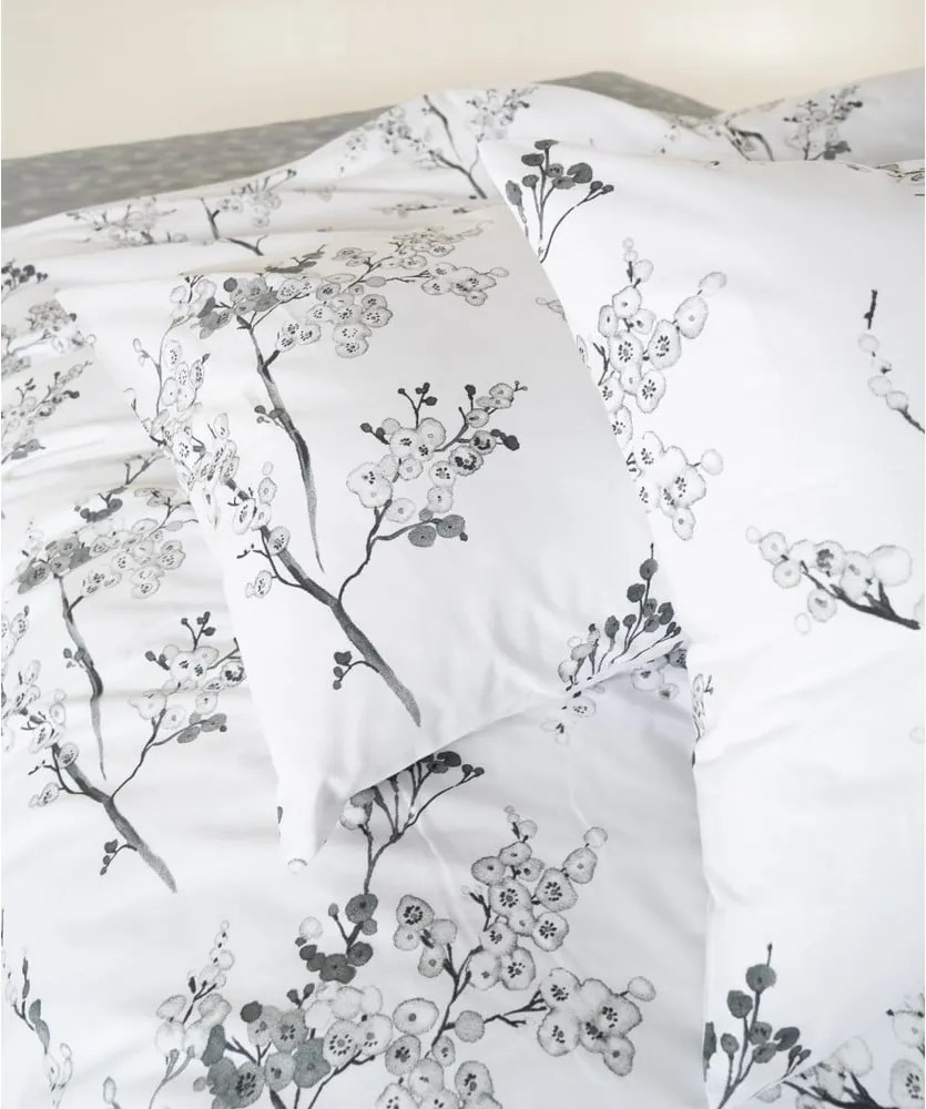 Set copripiumino e federa bianco/grigio in cotone renforcé per letto matrimoniale ed esteso 240x220 cm White Floral – Mila Home Luxury