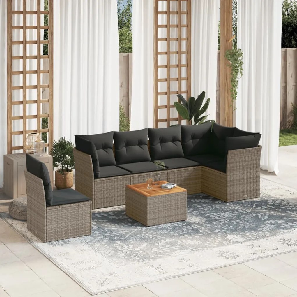 Set divani da giardino 7 pz con cuscini grigio in polyrattan