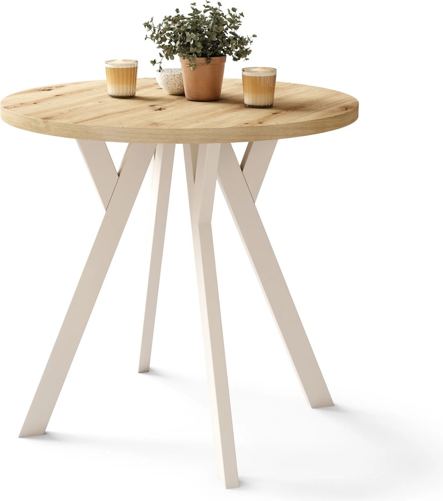 ALMO 80 Rovere Artisan/gambe beige - TAVOLO ROTONDO CON GAMBE A Y LOFT/INDUSTRIALE PER CUCINA SOGGIORNO O SALA DA PRANZO